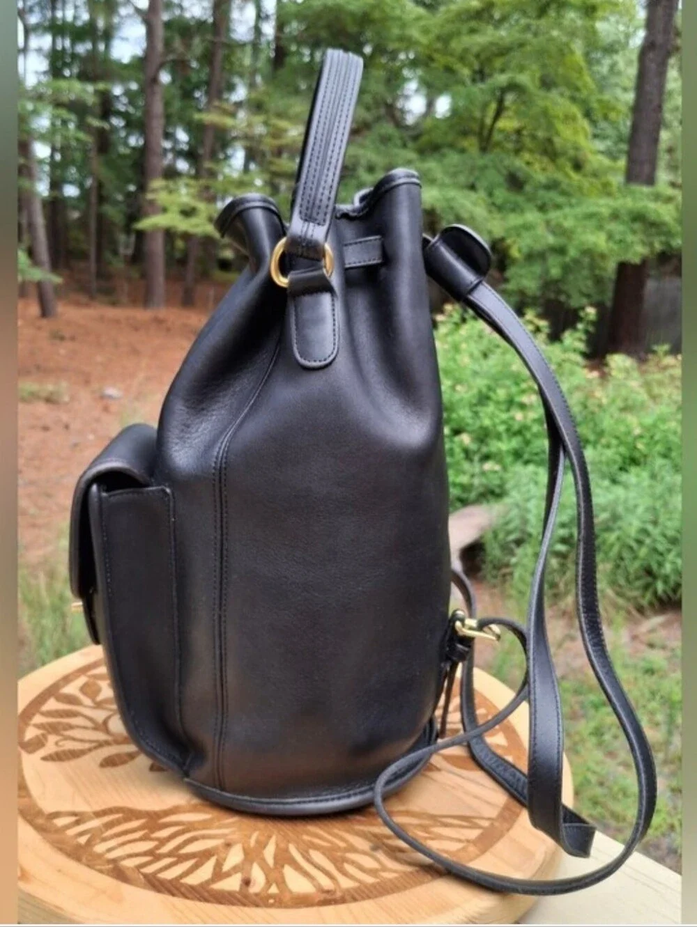 Vintage 1996 Coach Black Leather Classic Handle Backpack Rucksack #9992